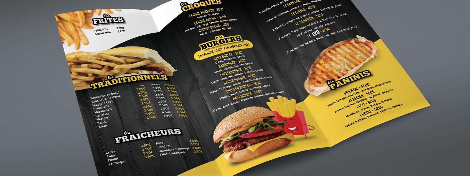 création et impression de menu et tract pour restaurant ou friterie 