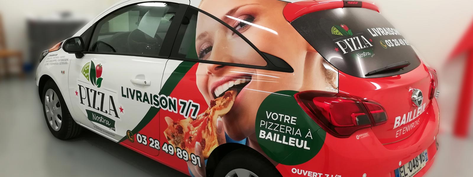 lettrage véhicule publicitaire pizzeria