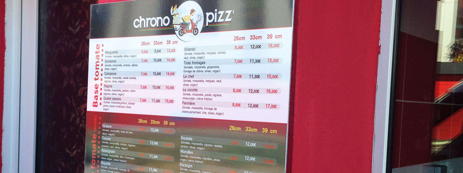 panneau murale menu pizza